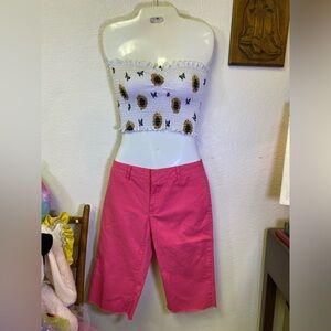 Y2K Vintage Hot Pink Dickies Capris + Butterfly Tube Top Outfit XS/S 3 Juniors